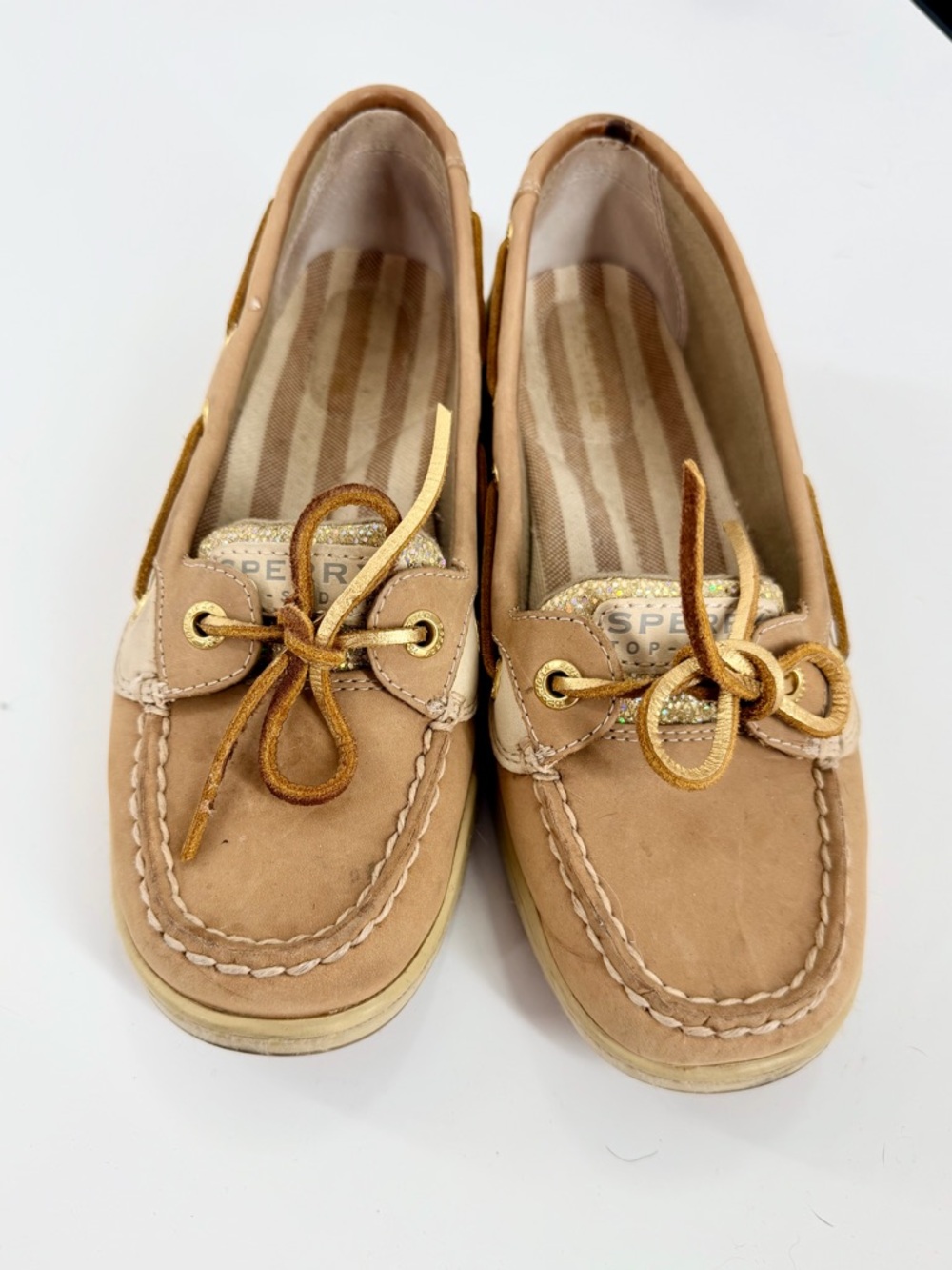 Sperry Top-Sider Loafers Women’s 6.5M Boat Shoes Tan Leather Glitter Accent